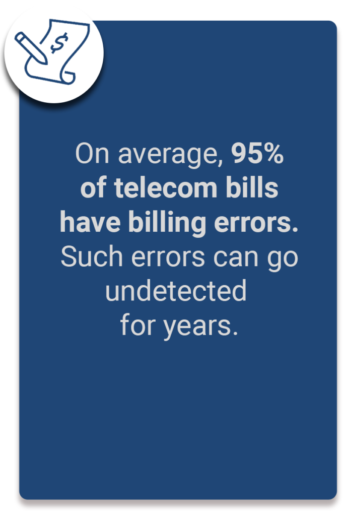 On average, 95% of telecom bills have billing errors. Such errors can go undetected for years.